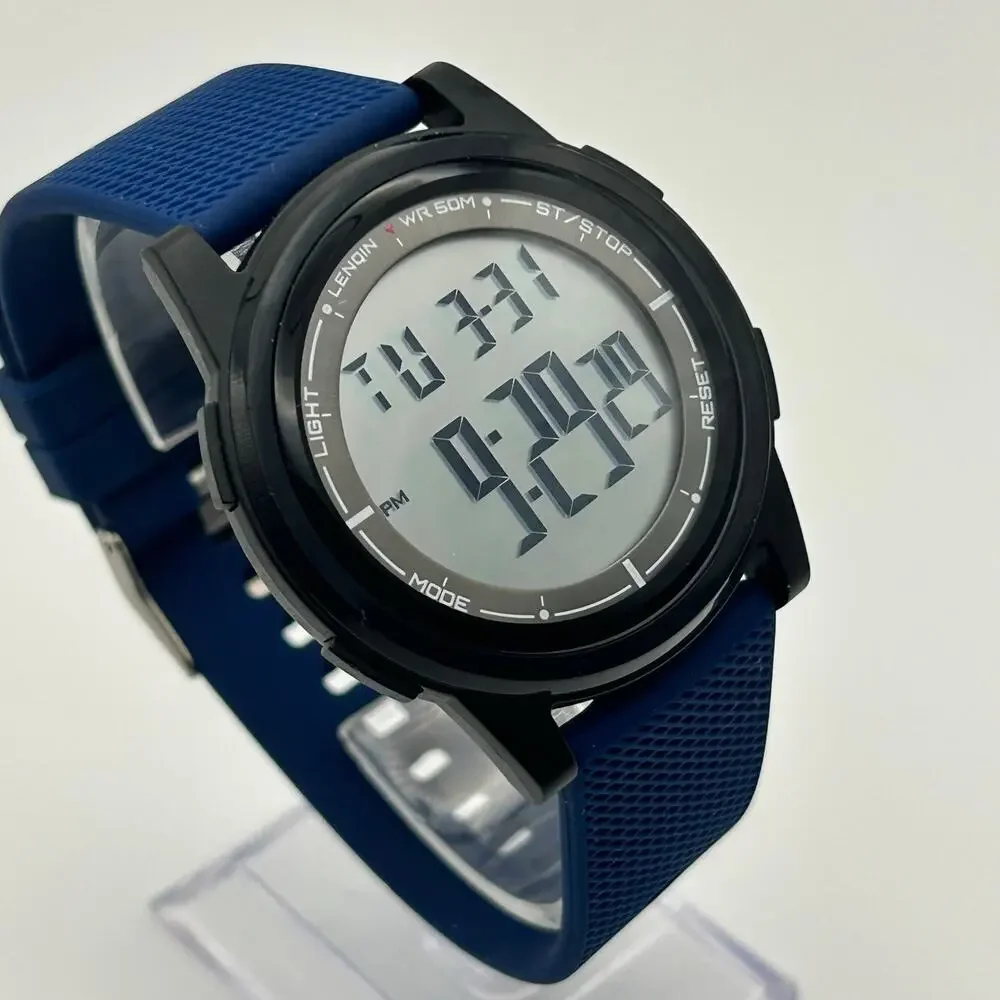 LENQIN Blue Minimalist Men’s Digital Watch Working New Battery